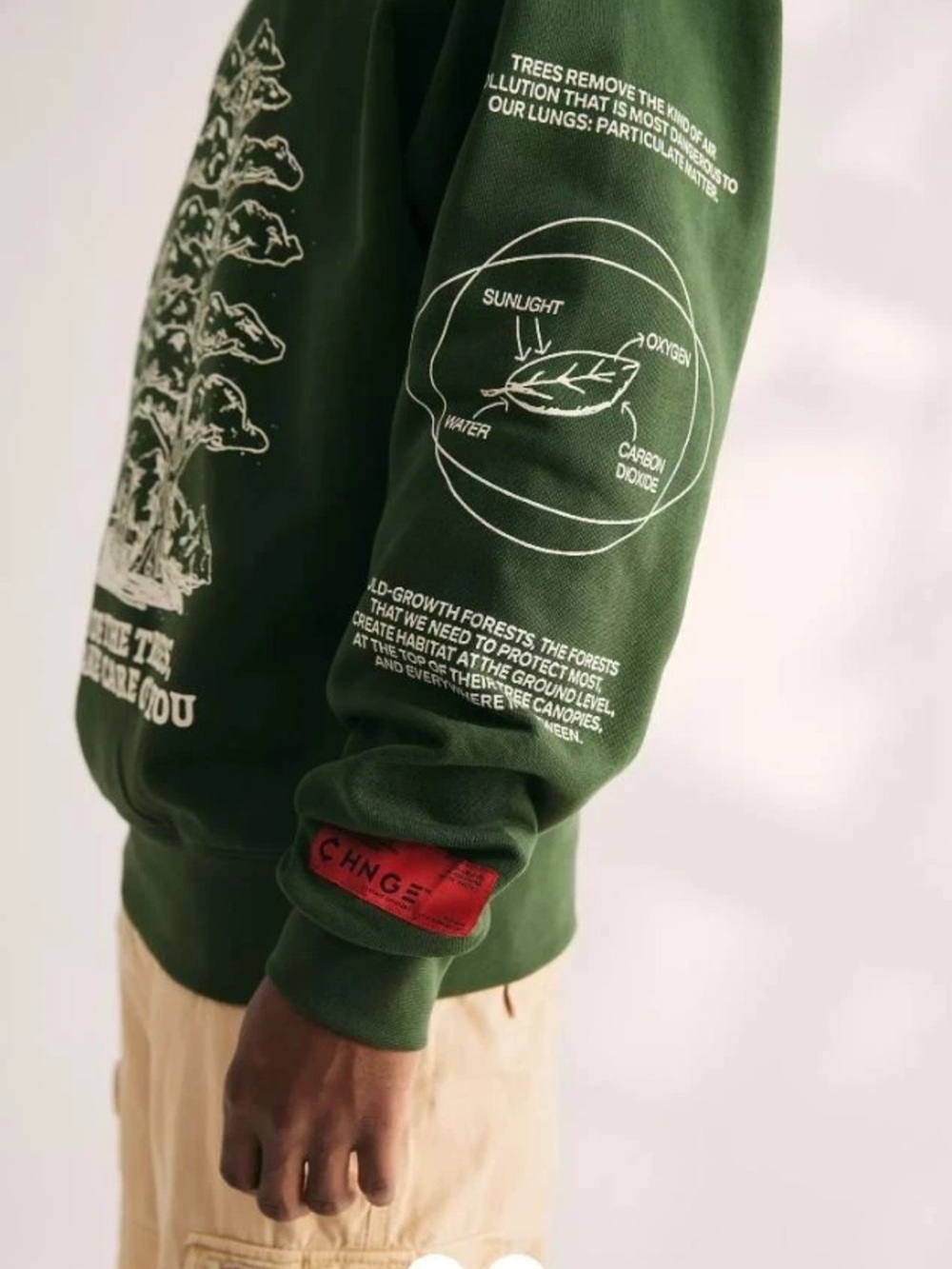 CHNGE Unisex Trees Are The Root Oversized Cuffed Long Sleeve Hoodie, Green, med - Picture 9 of 16